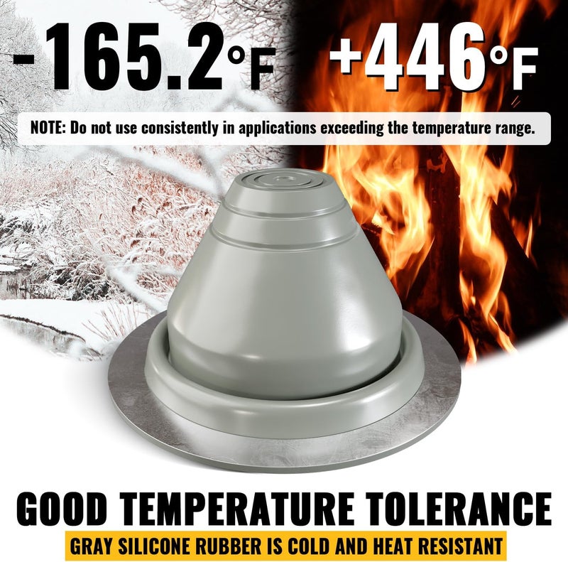 VIVIDA #1 Silicone Metal Roof Pipe Flashing Boot, High Temp Flexible Roof Jack Vent Boot for Pipe OD 1-1/4" to 2-3/8", Screws & Hex Socket Included, 1 Pack, Gray - Image 2